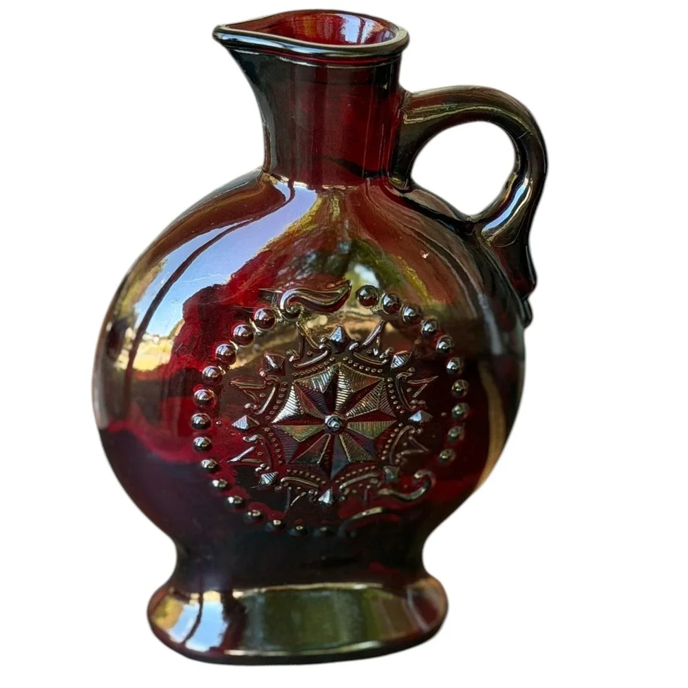 Vintage Wheaton Ruby Red Glass Decanter Pitcher Star Medallion Jim Beam 1970s